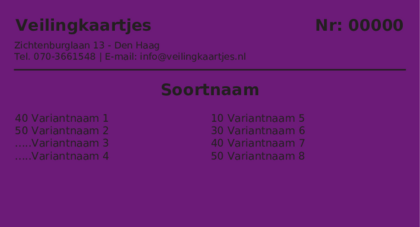 Voorbeeld veilingkaart op Violet